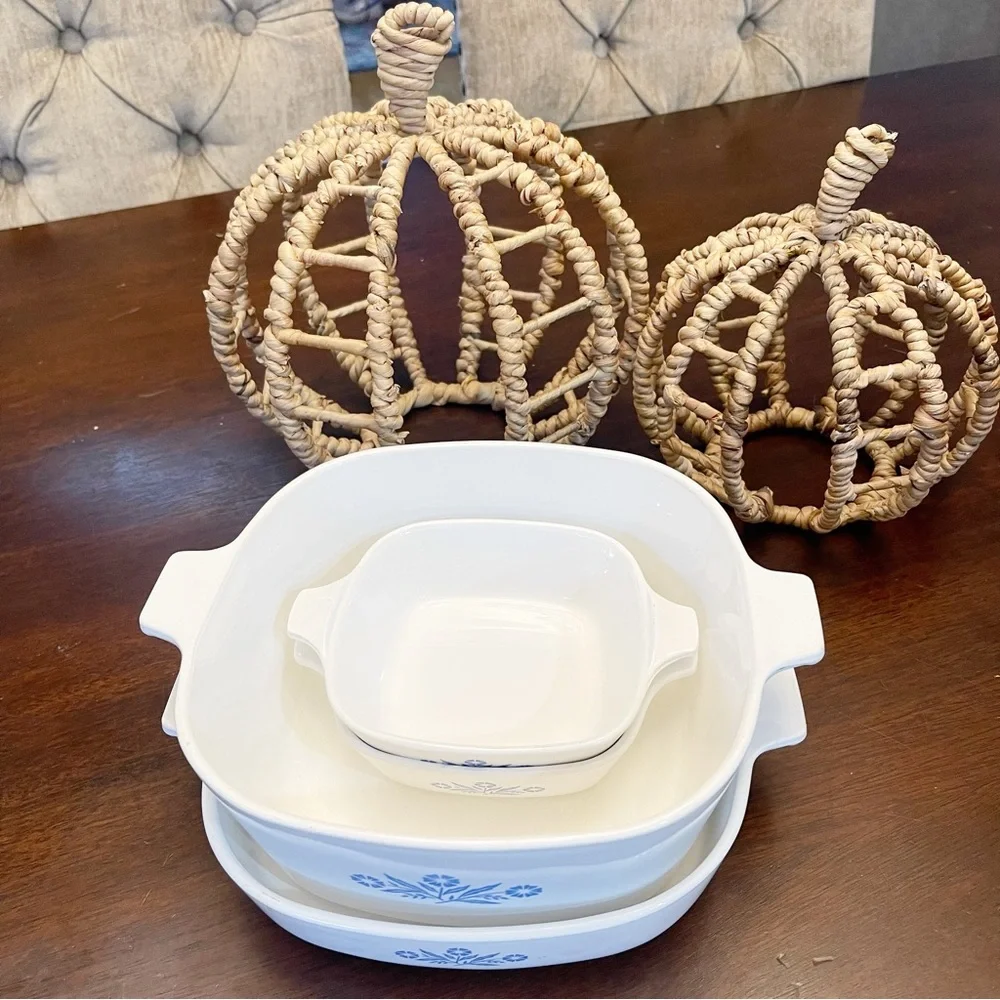 VINTAGE CORNING WARE White Blue Casserole Dishes